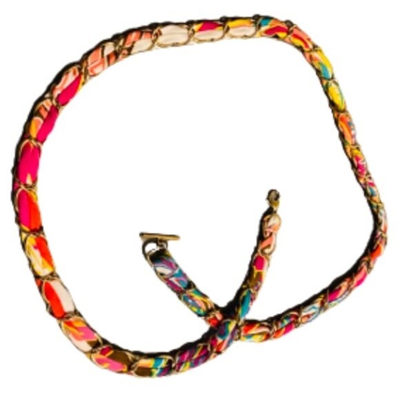 WOMEN’s MULTICOLOR TWISTED FABRIC & GOLD-TONE ROPE CHAIN ADJUSTABLE TOGGLE BELT - Picture 2 of 4